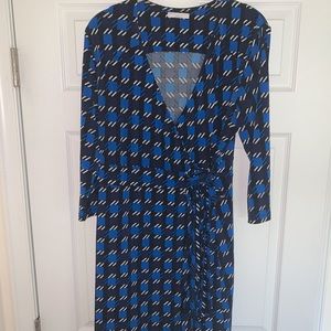 NY & Co Navy & Royal Blue Check Pattern Wrap Dress